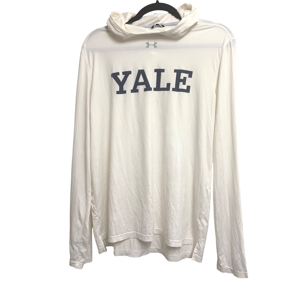 Under Armour Yale University Collegiate Off White Hoodie Performance Shirt LG